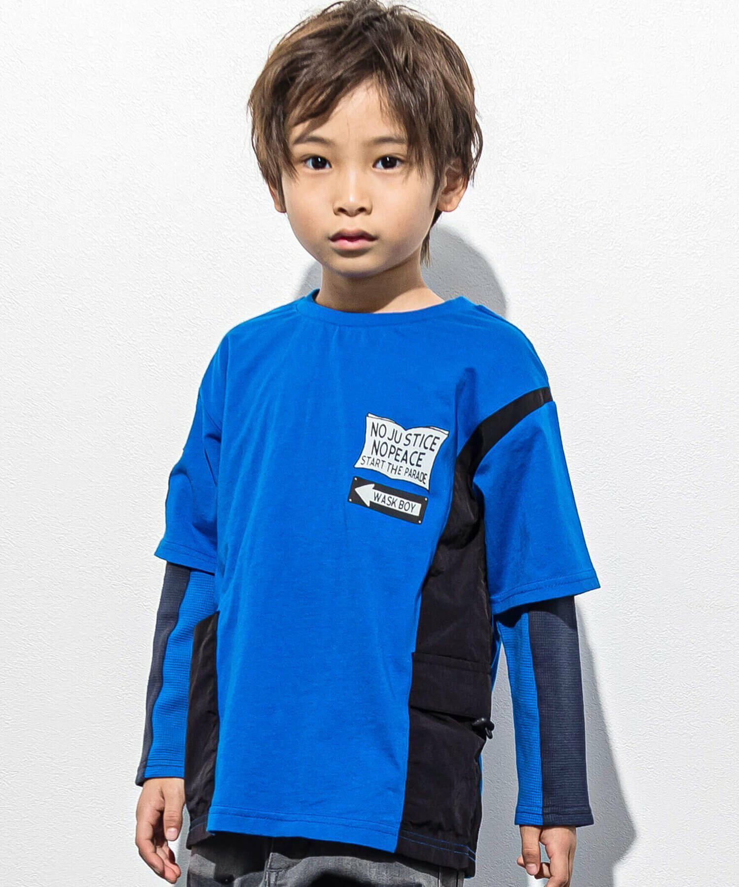異素材ポケットTシャツ+ラインロゴ天竺Tシャツセット(100~160cm)